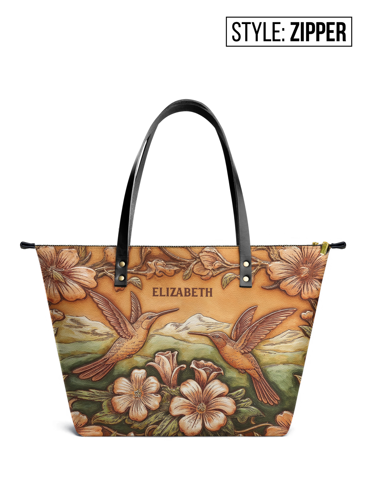 Hummingbird Flower ANRZ02015610QT Leather Tote Bag