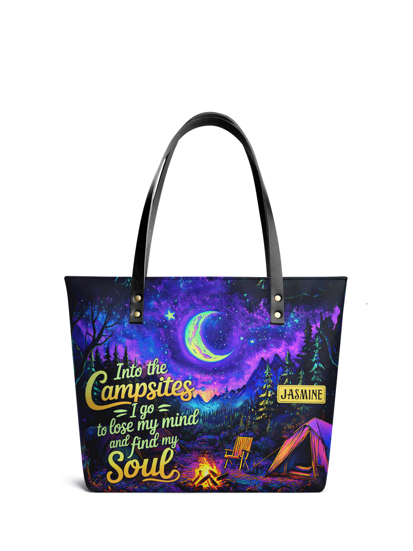 Into The Campsites I Go To Lose My Mind And Find My Soul Campfire Jungle HHRZ07012525KR Leather Tote Bag