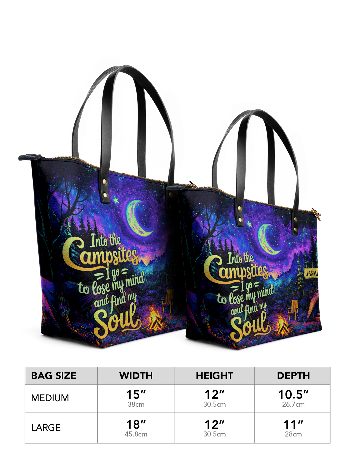 Into The Campsites I Go To Lose My Mind And Find My Soul Campfire Jungle HHRZ07012525KR Leather Tote Bag