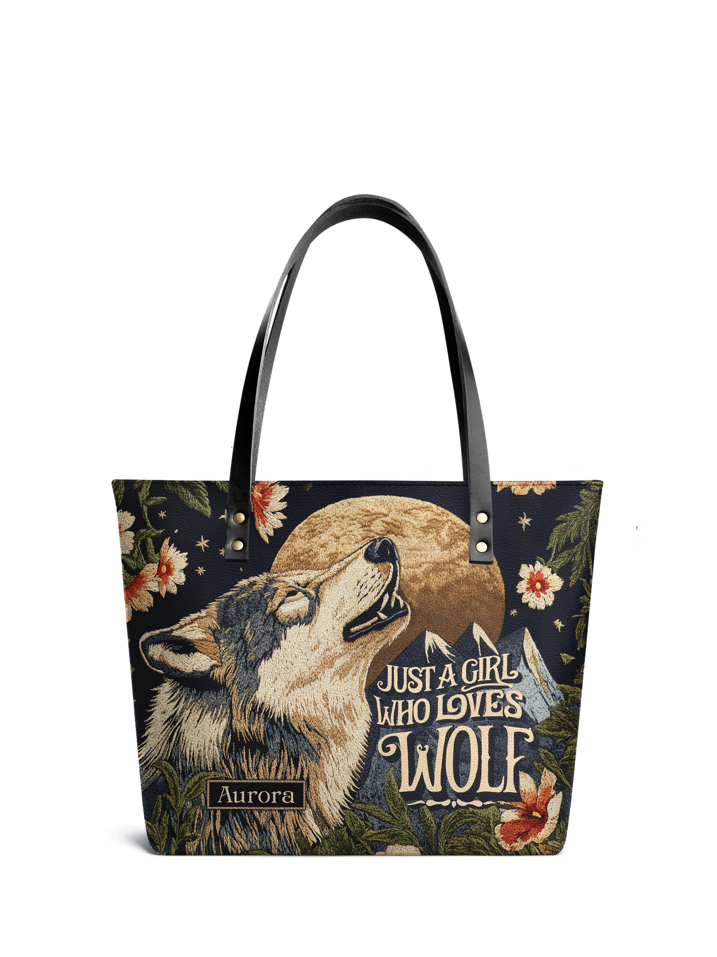 Just A Girl Who Loves Wolf Jungle HTRZ30129748VP Leather Tote Bag