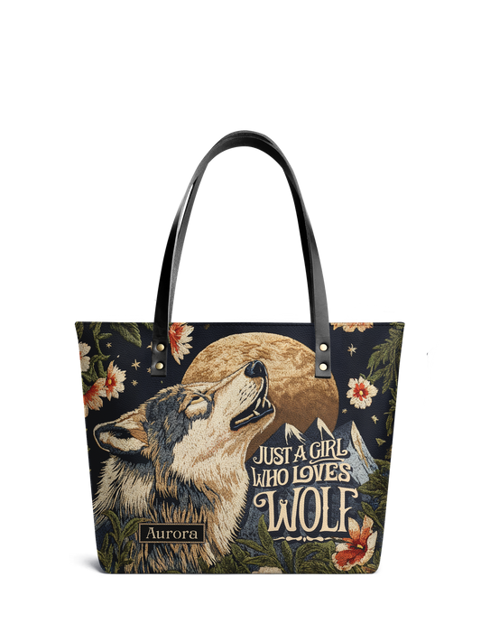 Just A Girl Who Loves Wolf Jungle HTRZ30129748VP Leather Tote Bag