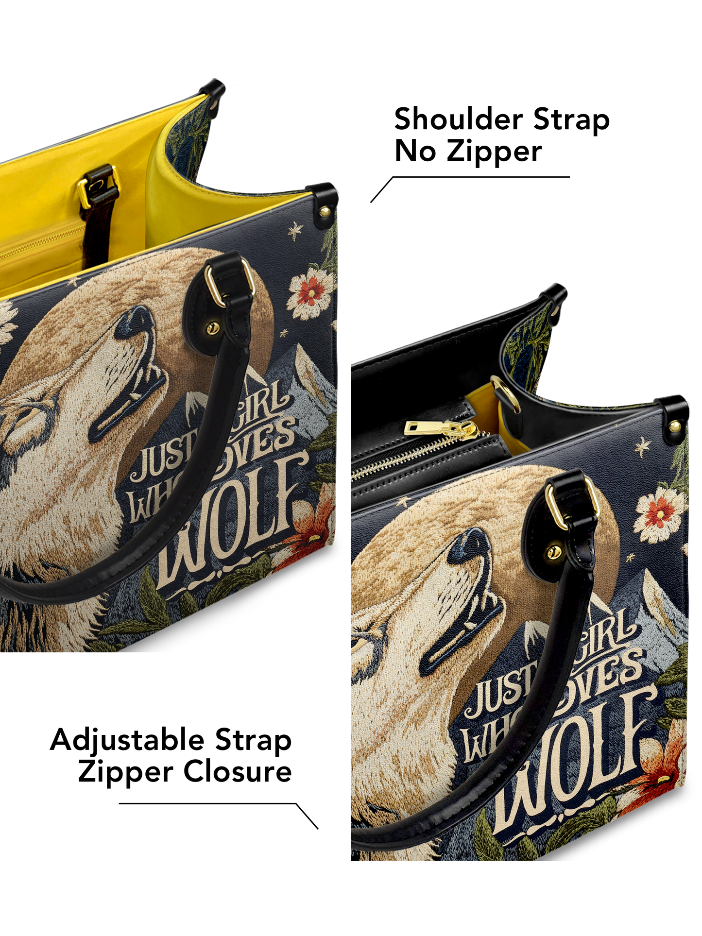 Just A Girl Who Loves Wolf Jungle HTRZ27124802KF Leather Bag