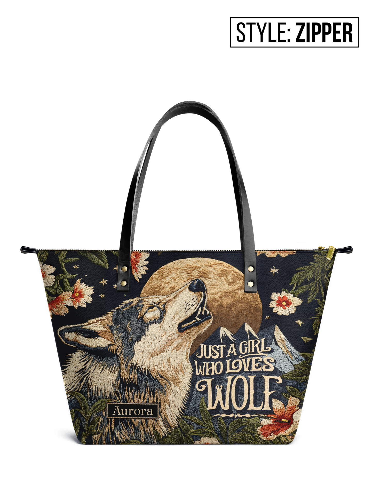 Just A Girl Who Loves Wolf Jungle HTRZ30129748VP Leather Tote Bag