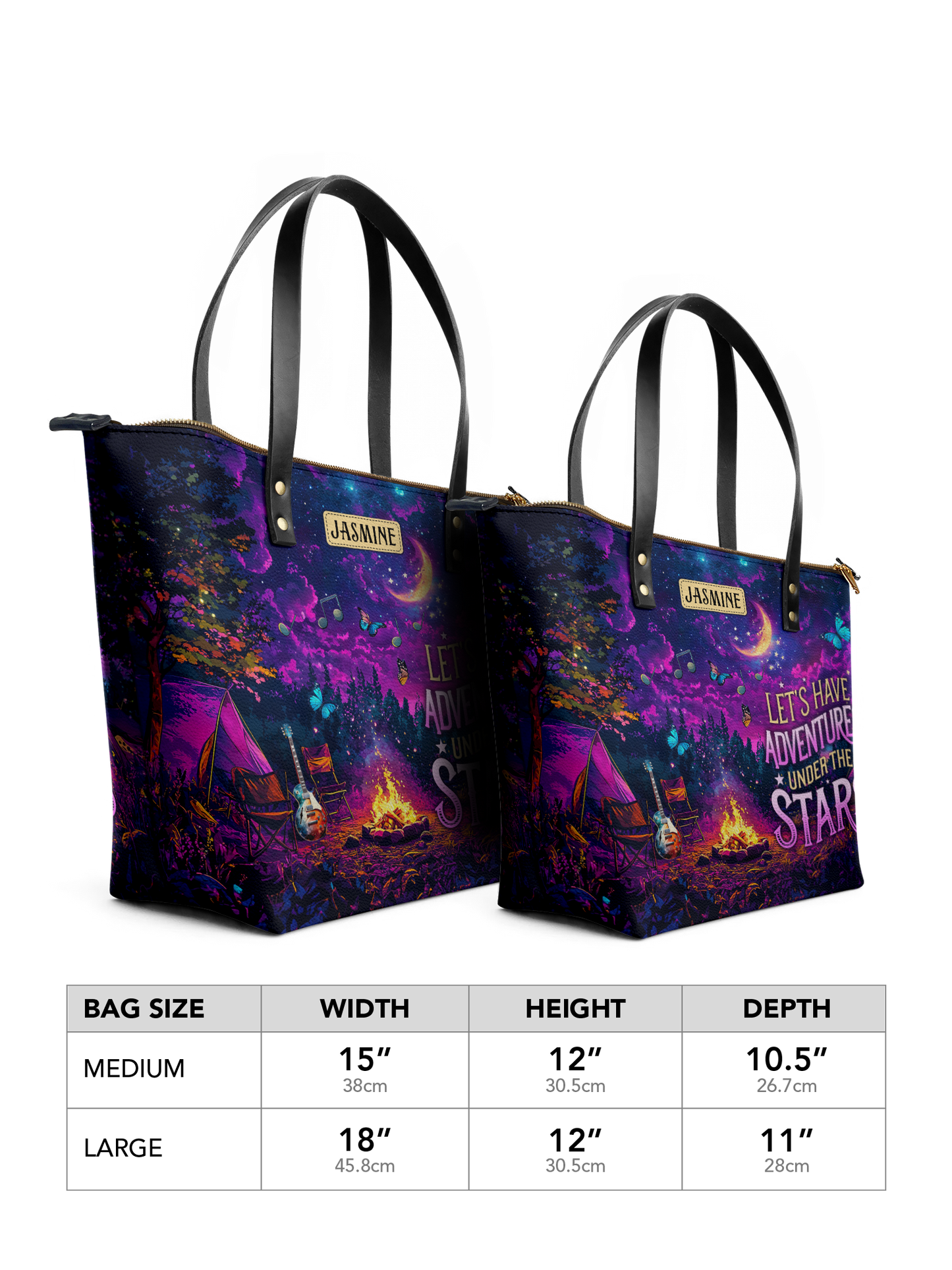 Lets Have Adventures Under The Stars Campfire Jungle HHRZ07011820WX Leather Tote Bag