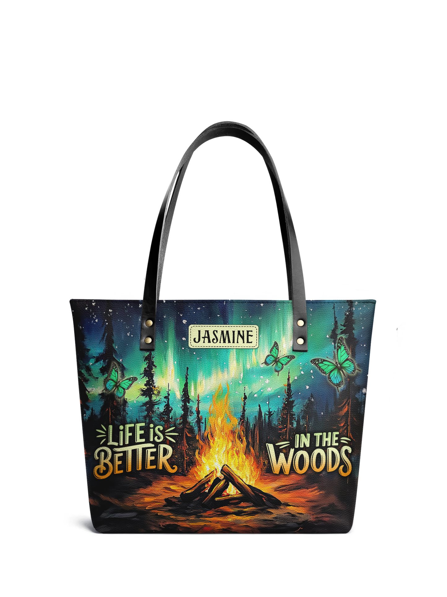 Life Is Better In The Woods Campfire Jungle HHRZ07011745WL Leather Tote Bag