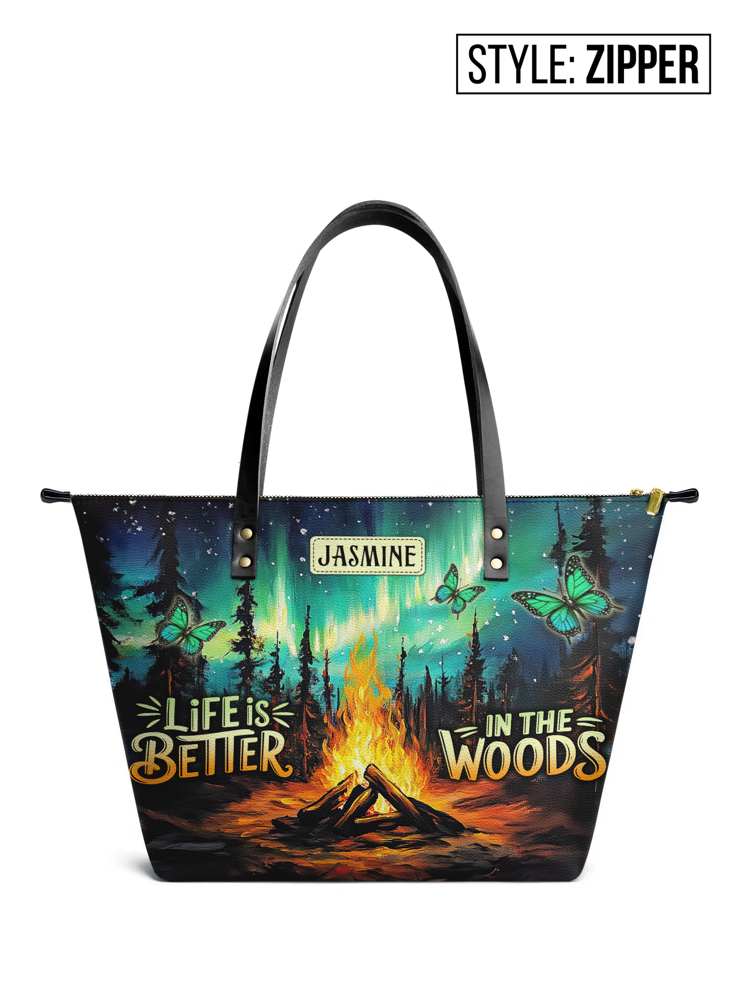 Life Is Better In The Woods Campfire Jungle HHRZ07011745WL Leather Tote Bag