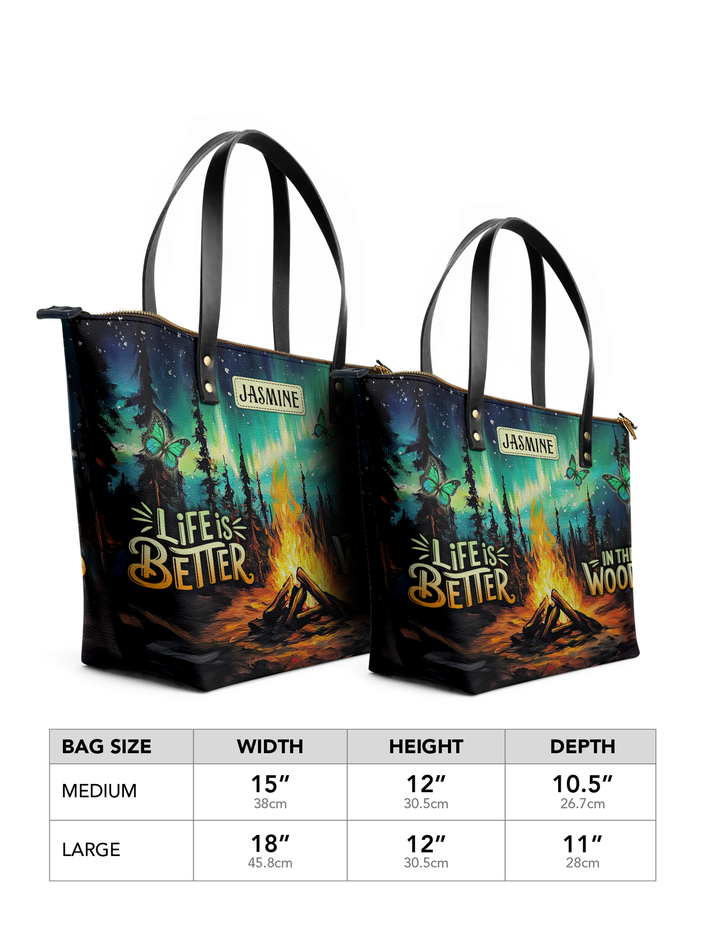 Life Is Better In The Woods Campfire Jungle HHRZ07011745WL Leather Tote Bag