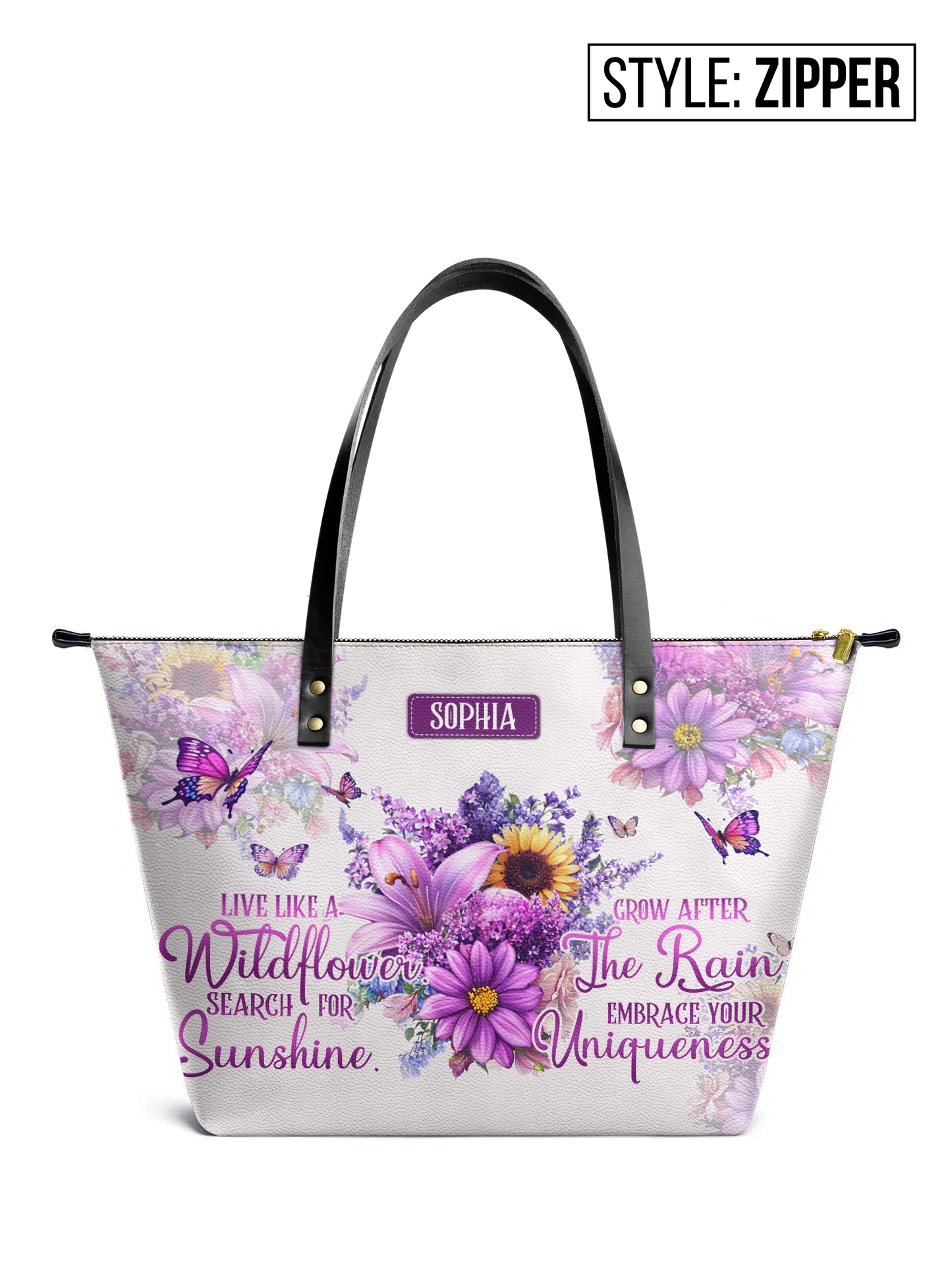 Live Like A Wildflower Search For Sunshine Grow After The Rain Embrace You Uniqueness Butterfly HHRZ07010508QK Leather Tote Bag