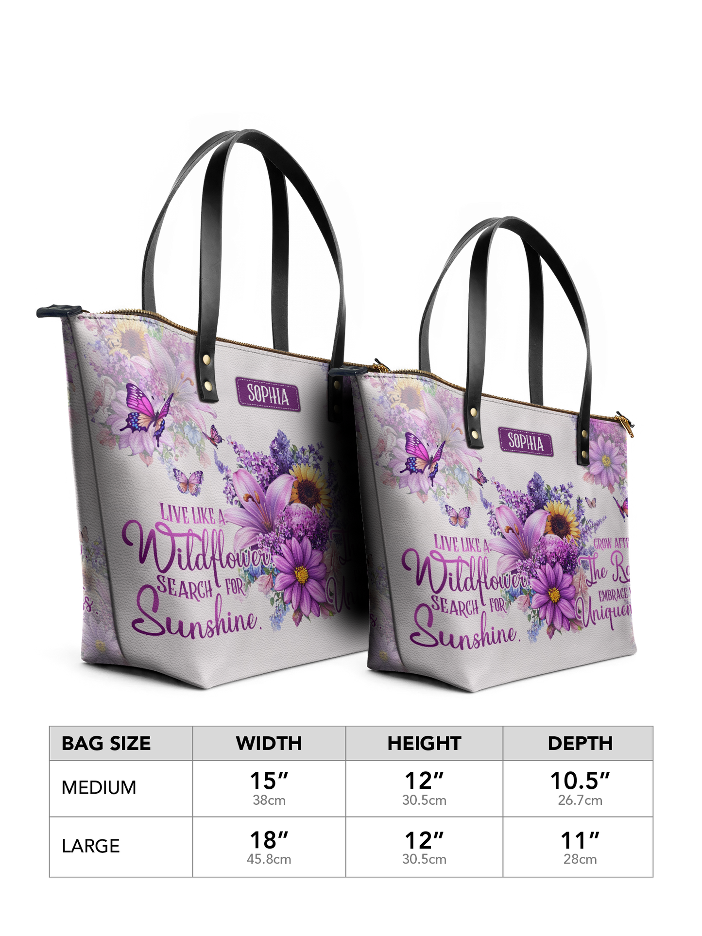 Live Like A Wildflower Search For Sunshine Grow After The Rain Embrace You Uniqueness Butterfly HHRZ07010508QK Leather Tote Bag