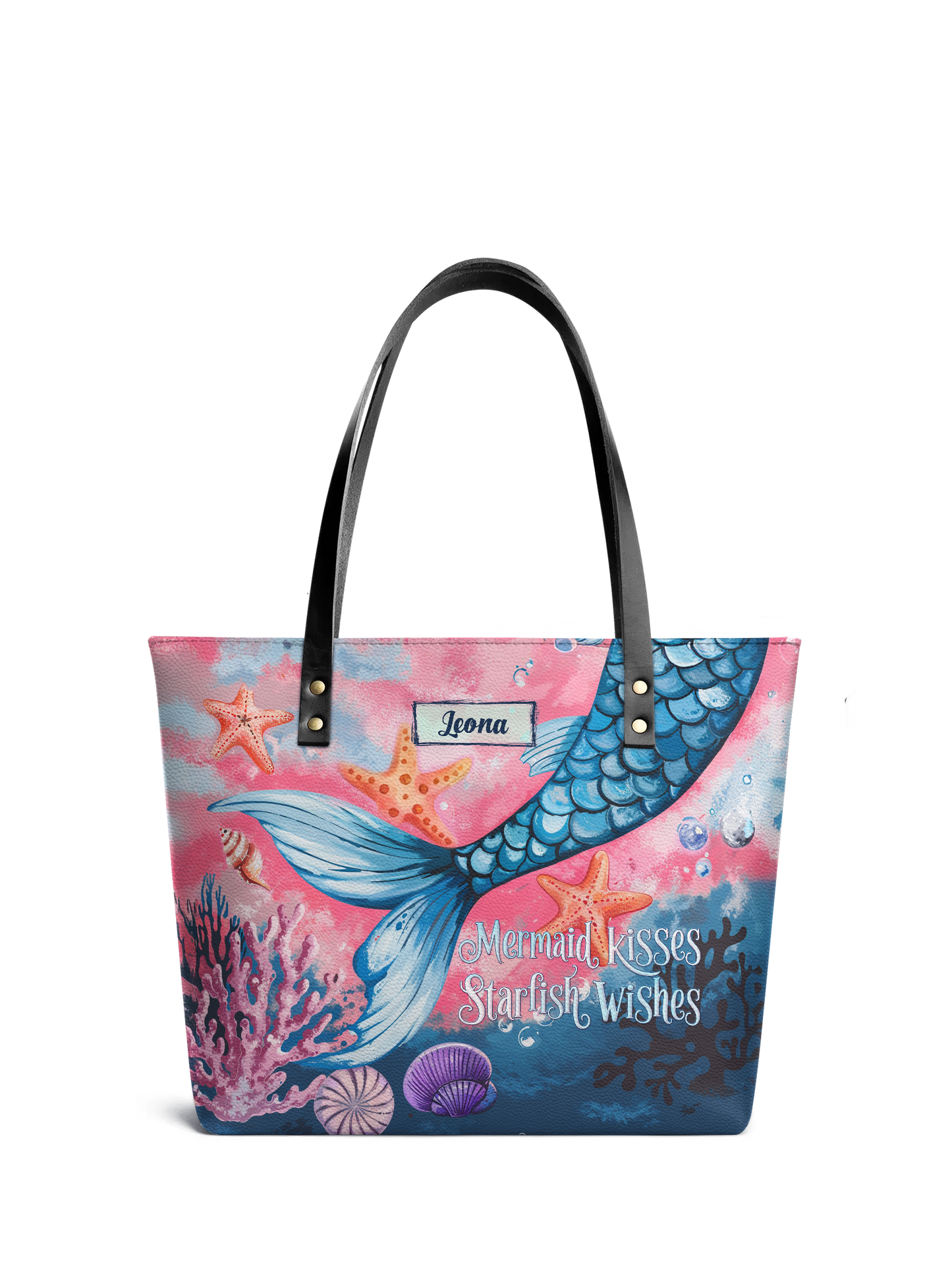 Mermaid Kisses Starfish Wishes Beach HTRZ30121924KO Leather Tote Bag