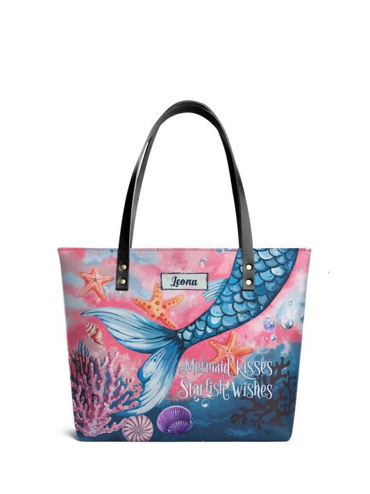 Mermaid Kisses Starfish Wishes Beach HTRZ30121924KO Leather Tote Bag