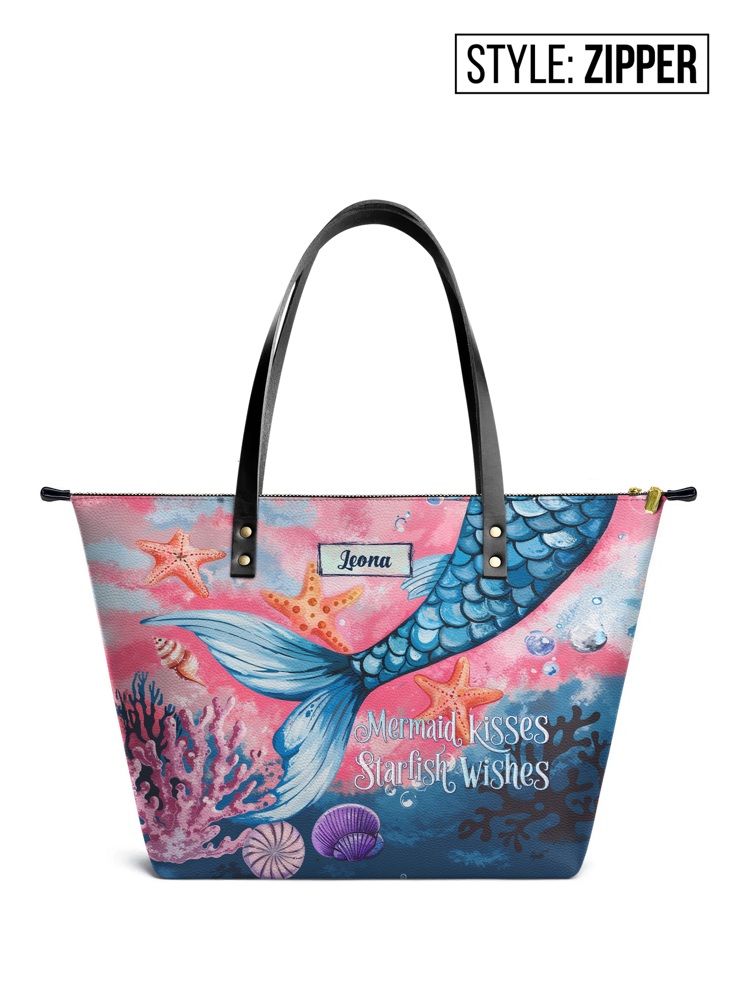 Mermaid Kisses Starfish Wishes Beach HTRZ30121924KO Leather Tote Bag