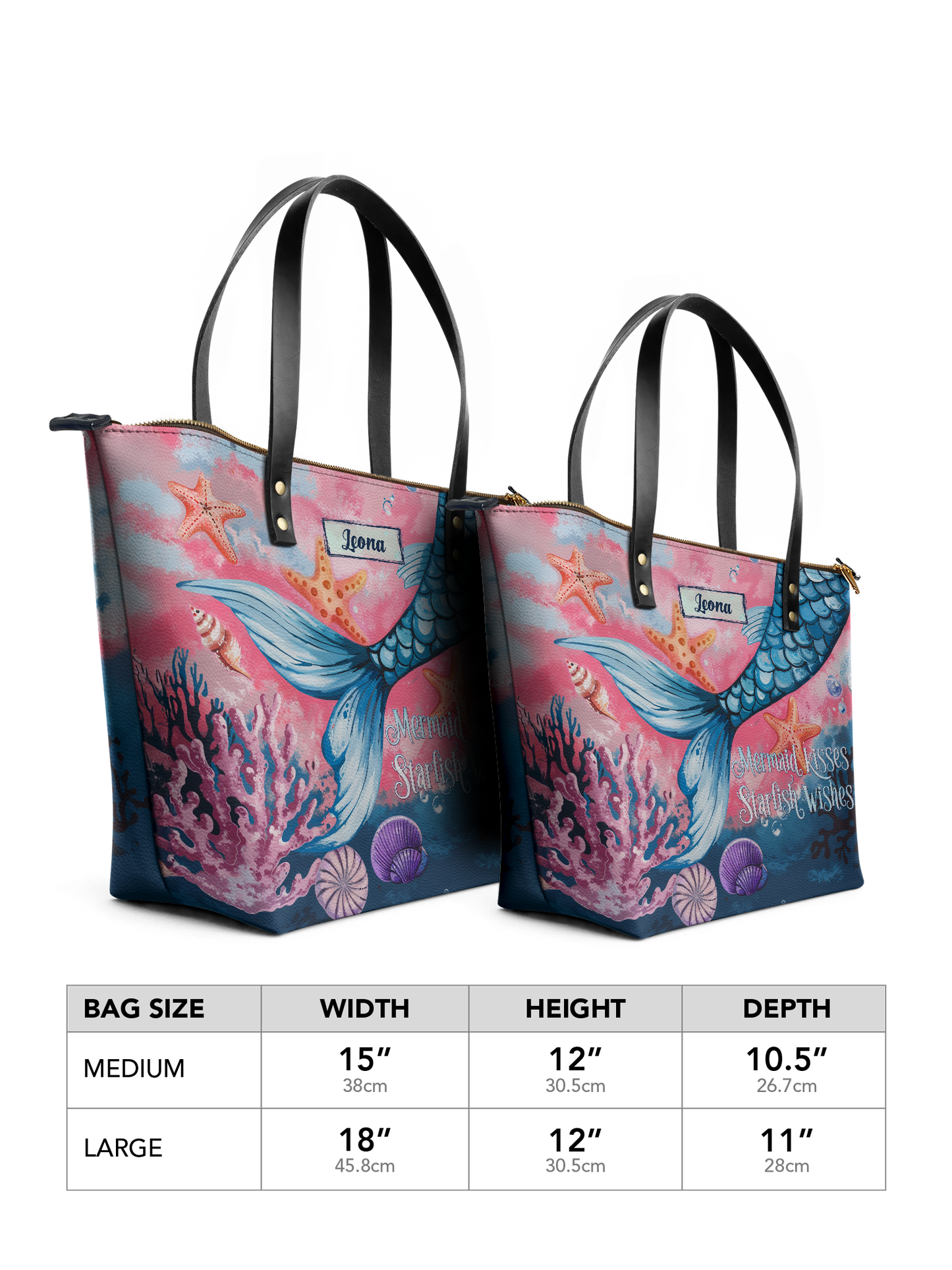 Mermaid Kisses Starfish Wishes Beach HTRZ30121924KO Leather Tote Bag