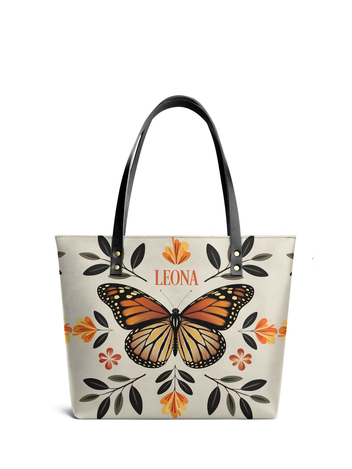 Minimalist Butterfly Flower HTRZ30123304BK Leather Tote Bag