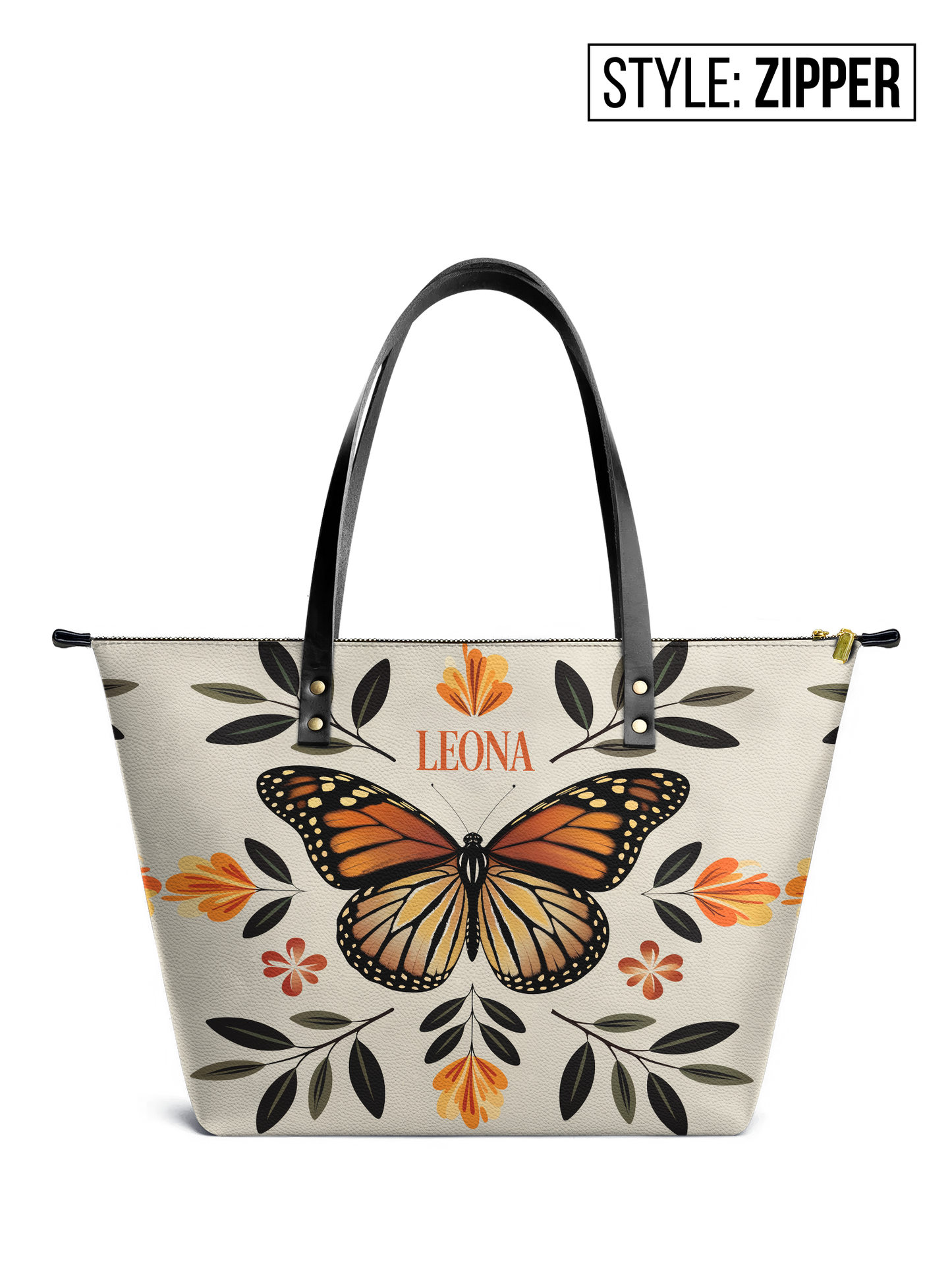 Minimalist Butterfly Flower HTRZ30123304BK Leather Tote Bag