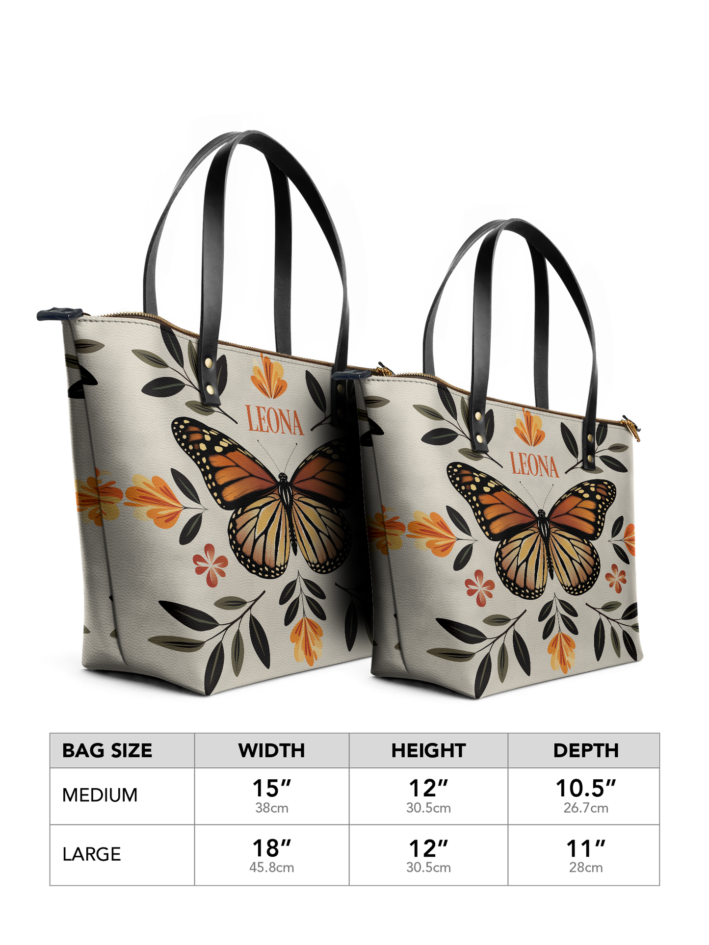 Minimalist Butterfly Flower HTRZ30123304BK Leather Tote Bag