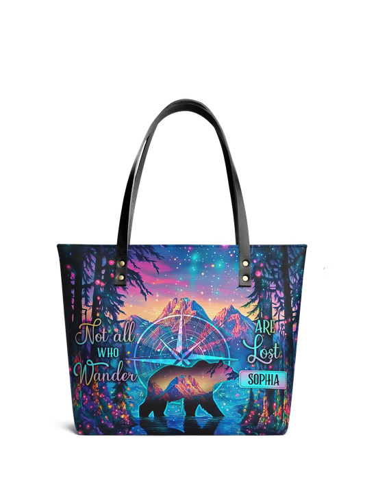 Not All Who Wander Are Lost Bear Jungle HHRZ07012339TC Leather Tote Bag