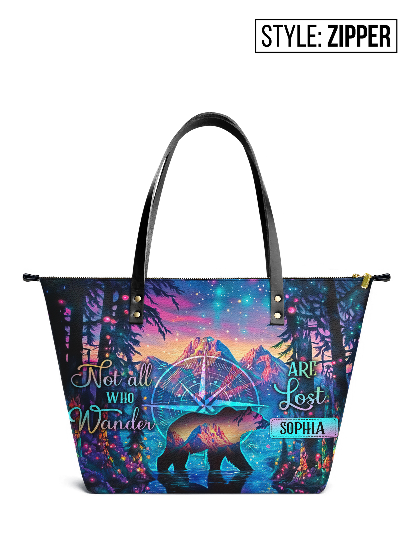 Not All Who Wander Are Lost Bear Jungle HHRZ07012339TC Leather Tote Bag