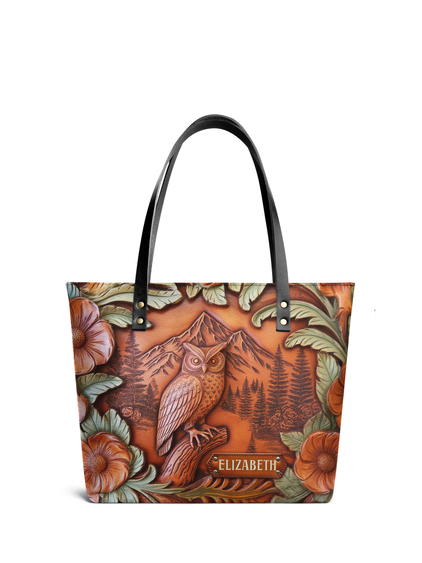 Owl Flower Jungle ANRZ02016025GT Leather Tote Bag