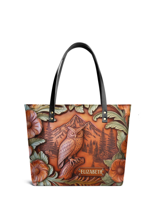 Owl Flower Jungle ANRZ02016025GT Leather Tote Bag