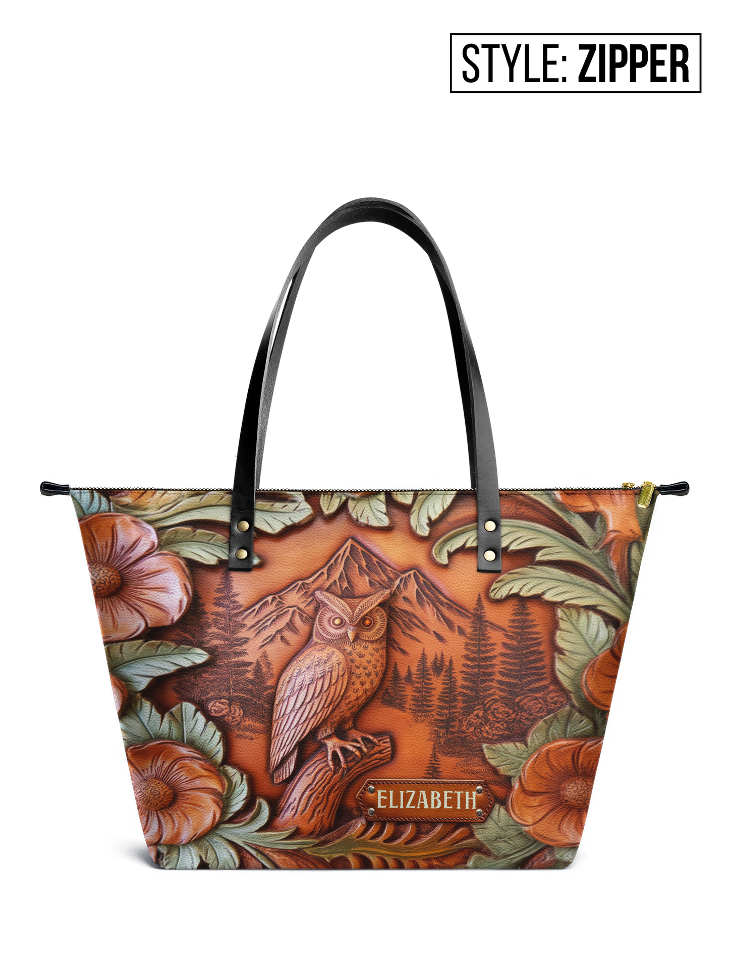 Owl Flower Jungle ANRZ02016025GT Leather Tote Bag