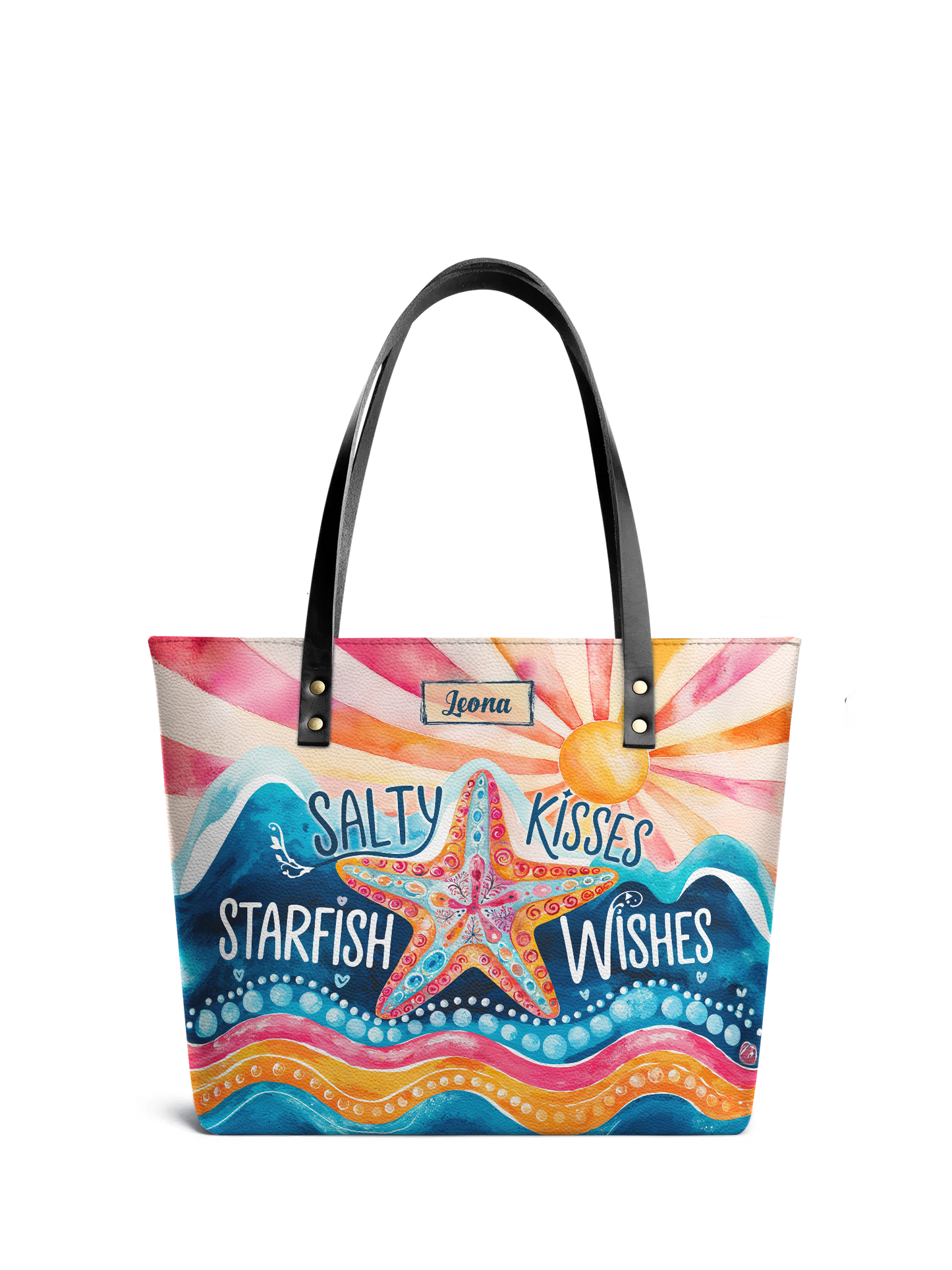 Salty Kisses Starfish Wishes Beach HTRZ30125241HF Leather Tote Bag