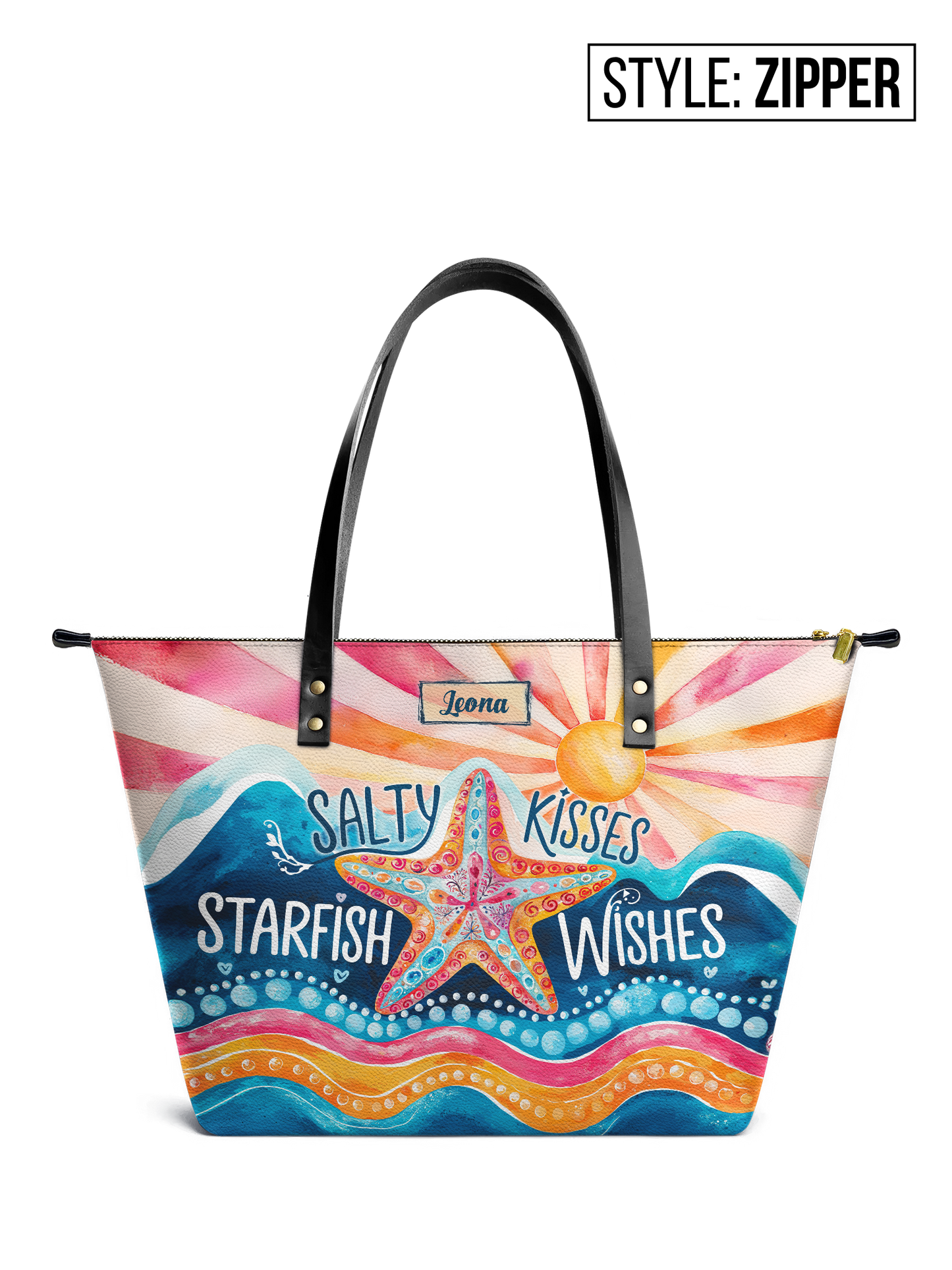 Salty Kisses Starfish Wishes Beach HTRZ30125241HF Leather Tote Bag