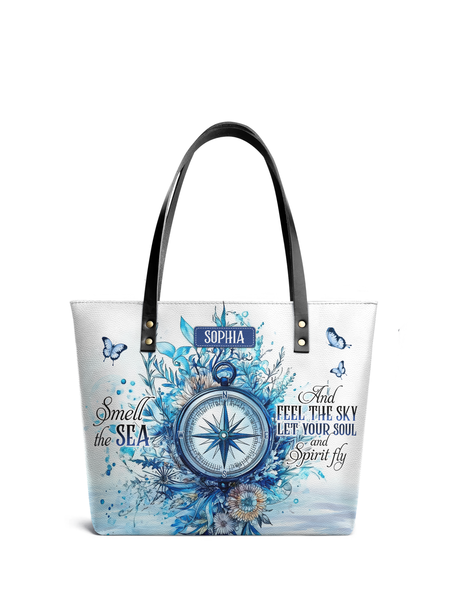 Smell The Sea And Feel The Sky Let Your Soul And Spirit Fly Compass HHRZ07010141KG Leather Tote Bag