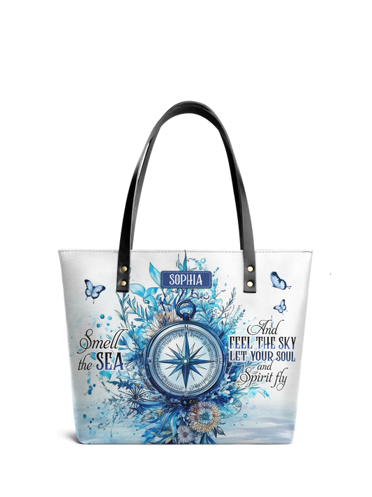 Smell The Sea And Feel The Sky Let Your Soul And Spirit Fly Compass HHRZ07010141KG Leather Tote Bag