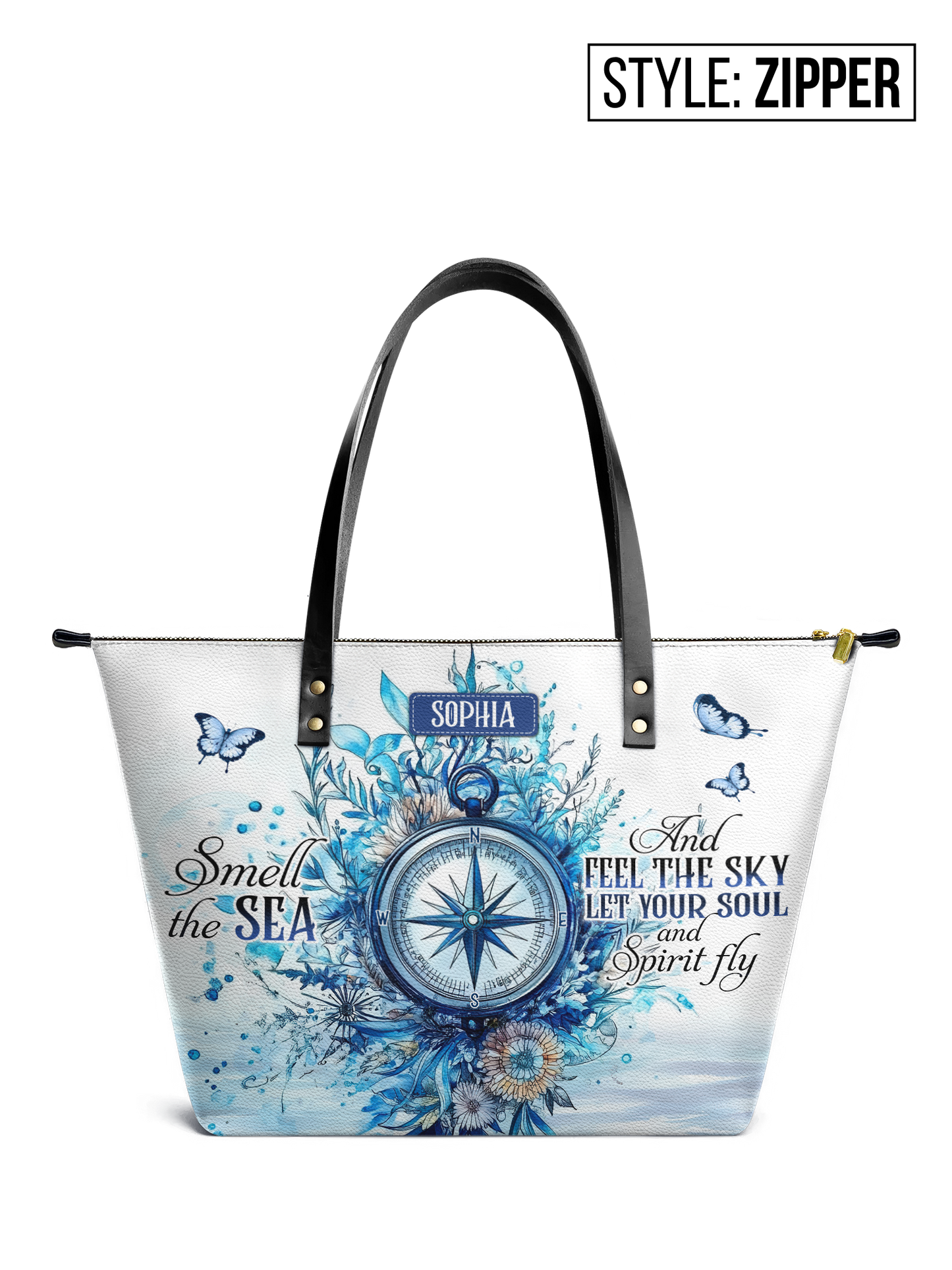 Smell The Sea And Feel The Sky Let Your Soul And Spirit Fly Compass HHRZ07010141KG Leather Tote Bag