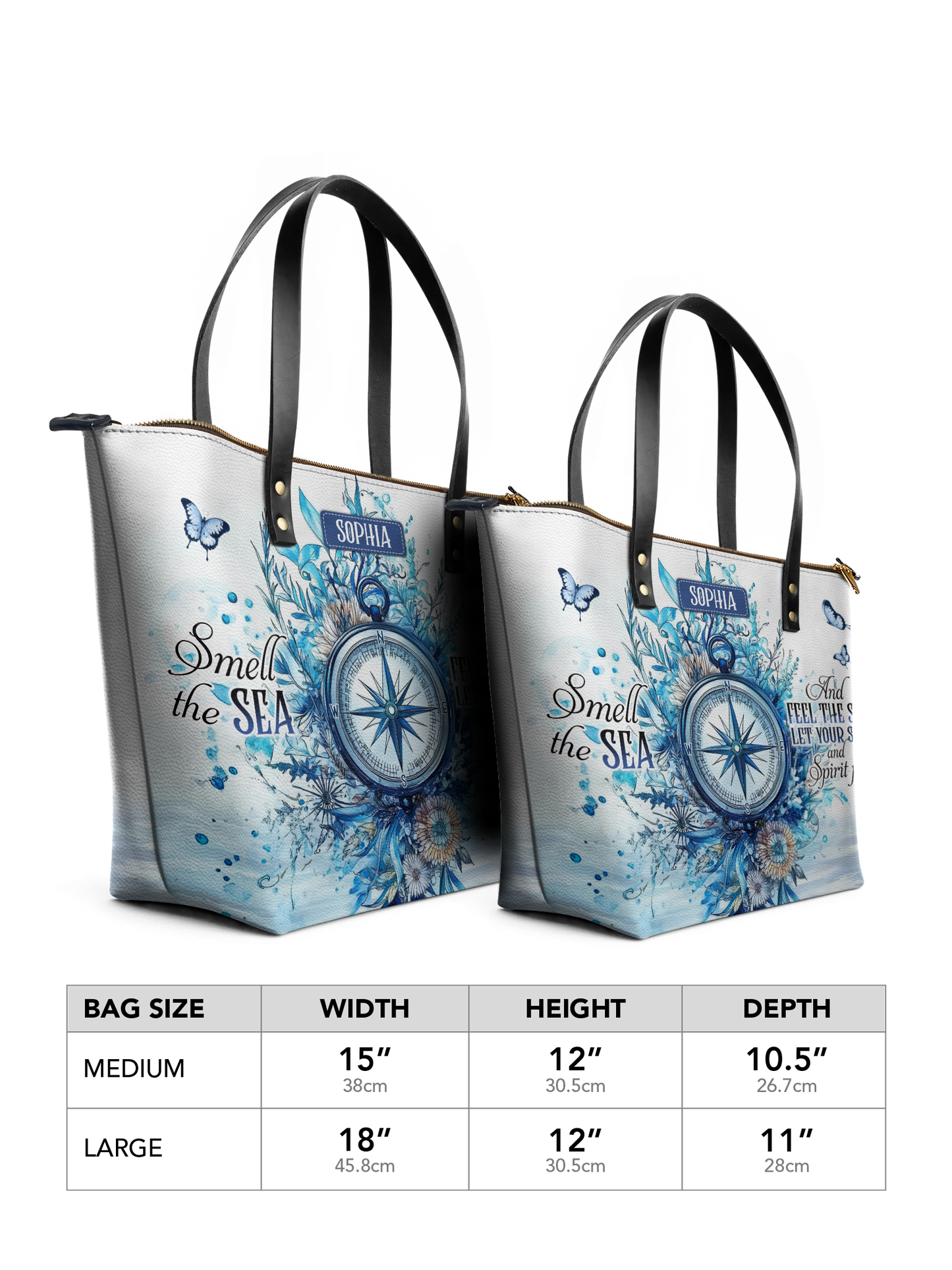 Smell The Sea And Feel The Sky Let Your Soul And Spirit Fly Compass HHRZ07010141KG Leather Tote Bag