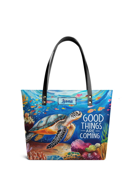 Good Things Are Coming Turtle Beach HTRZ30126824BH Leather Tote Bag