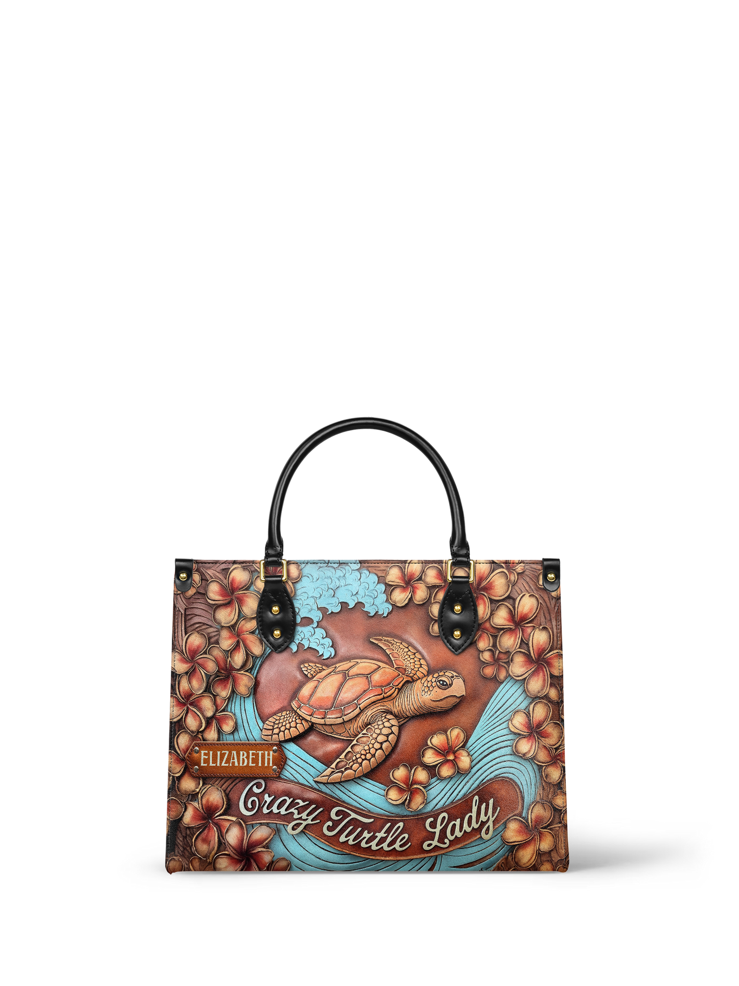 Crazy Turtle Lady Flower Beach ANRZ27129952CS Leather Bag