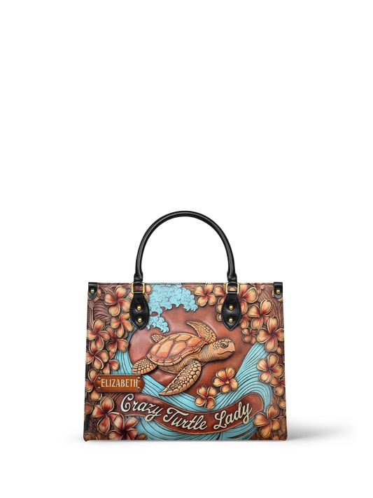 Crazy Turtle Lady Flower Beach ANRZ27129952CS Leather Bag