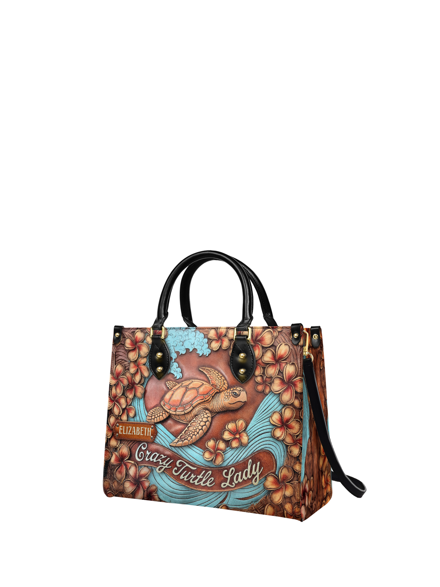 Crazy Turtle Lady Flower Beach ANRZ27129952CS Leather Bag