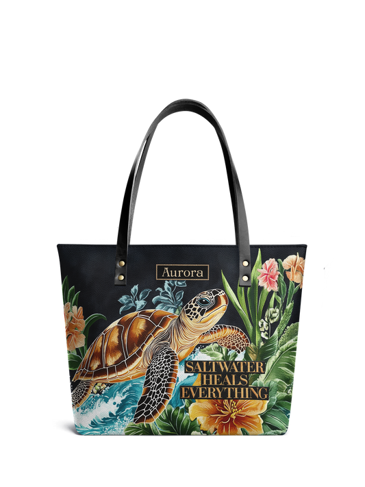 Saltwater Heals Everything Turtle Beach HTRZ30123300IB Leather Tote Bag