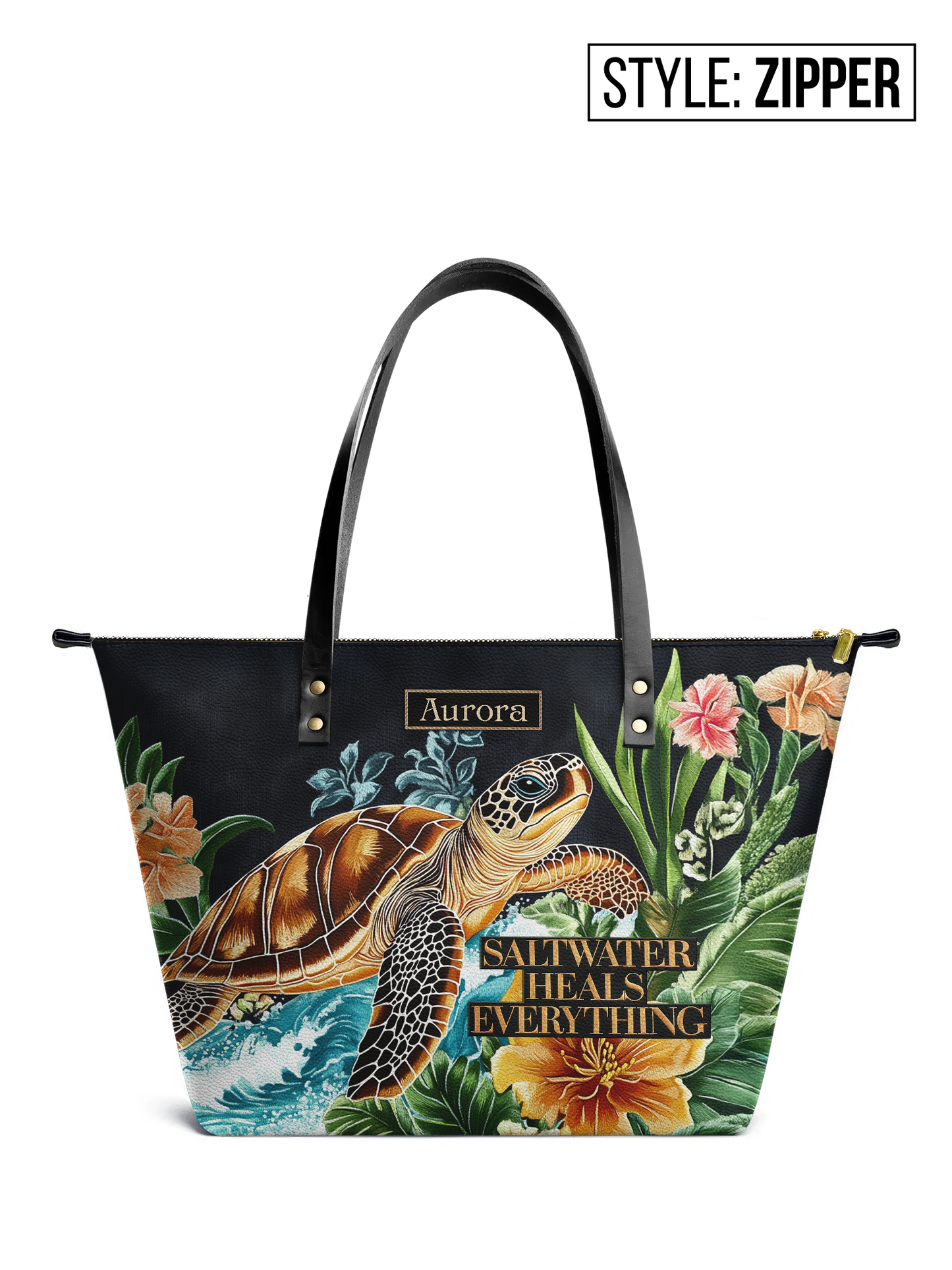 Saltwater Heals Everything Turtle Beach HTRZ30123300IB Leather Tote Bag