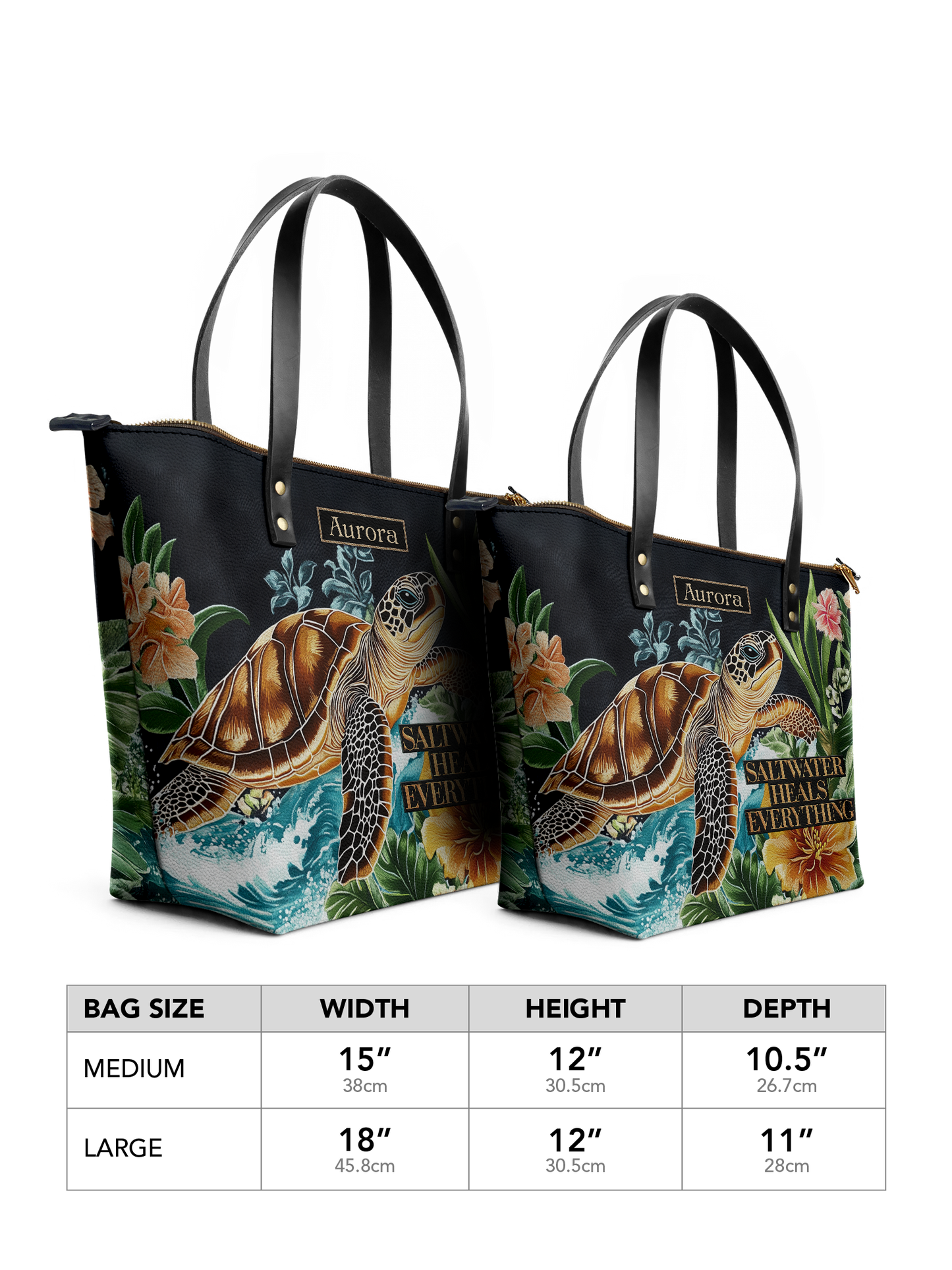 Saltwater Heals Everything Turtle Beach HTRZ30123300IB Leather Tote Bag