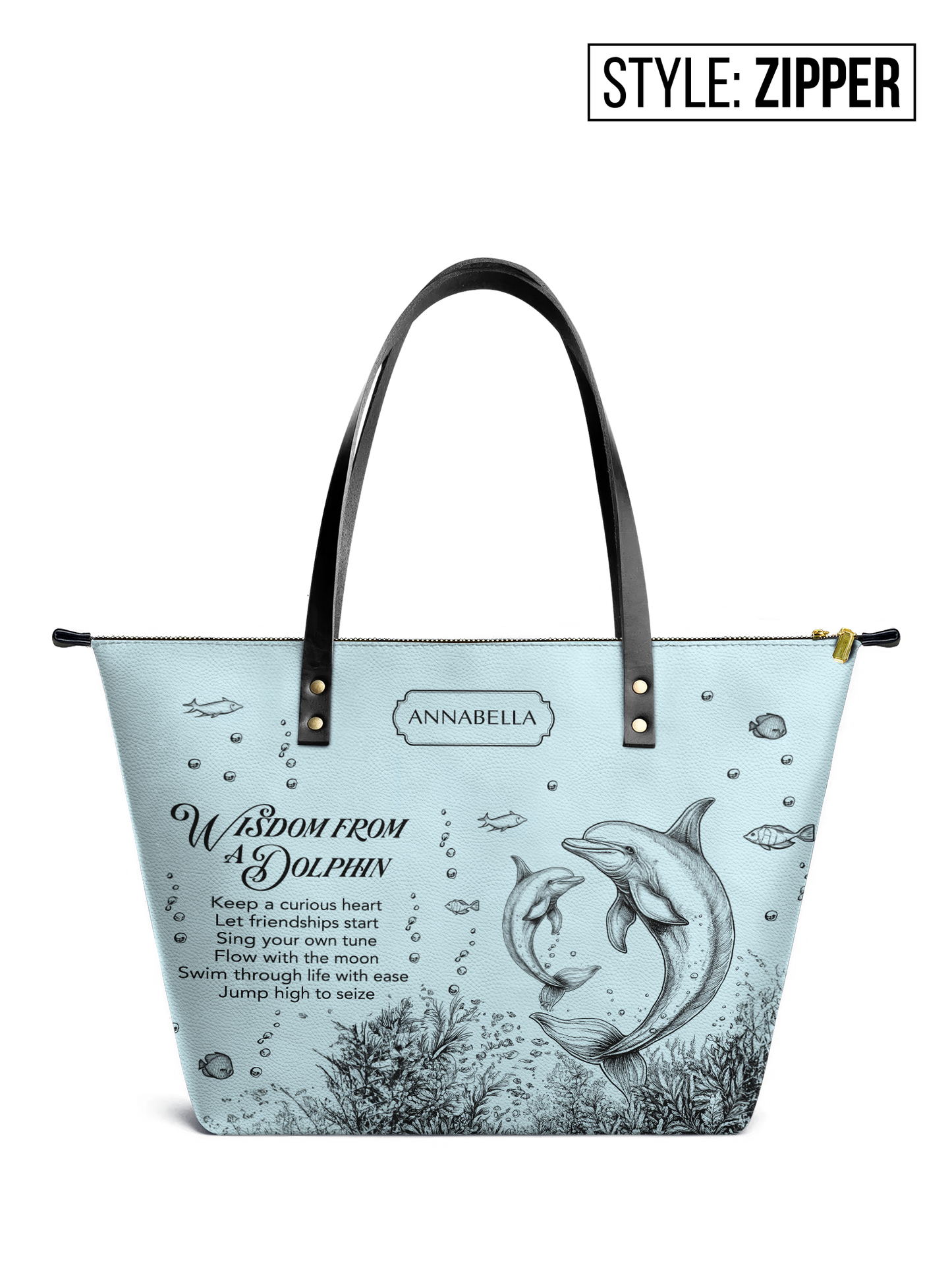 Wisdom From A Dolphin HHRZ07012602FQ Leather Tote Bag