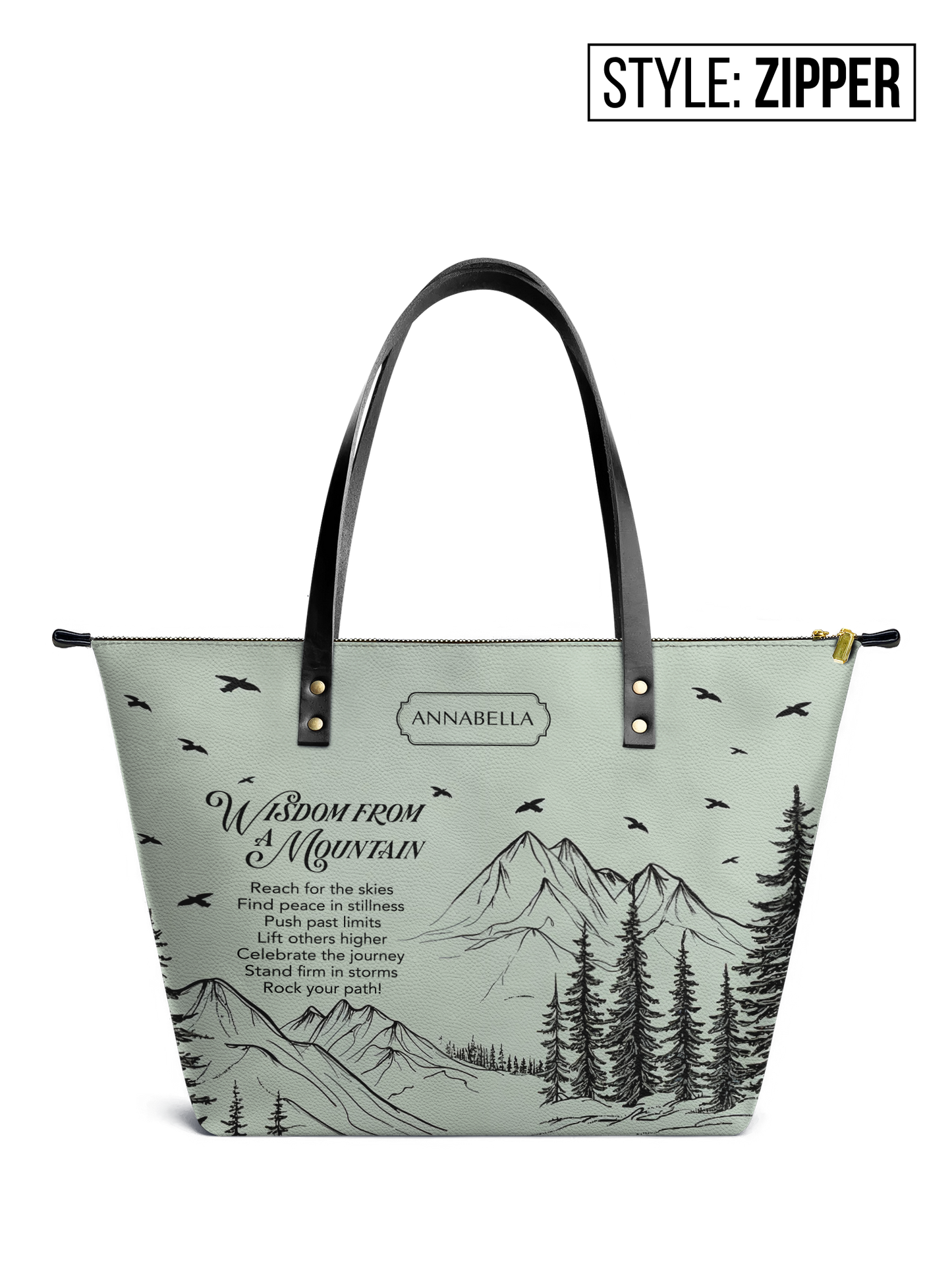 Wisdom From A Mountain HHRZ07013852TU Leather Tote Bag