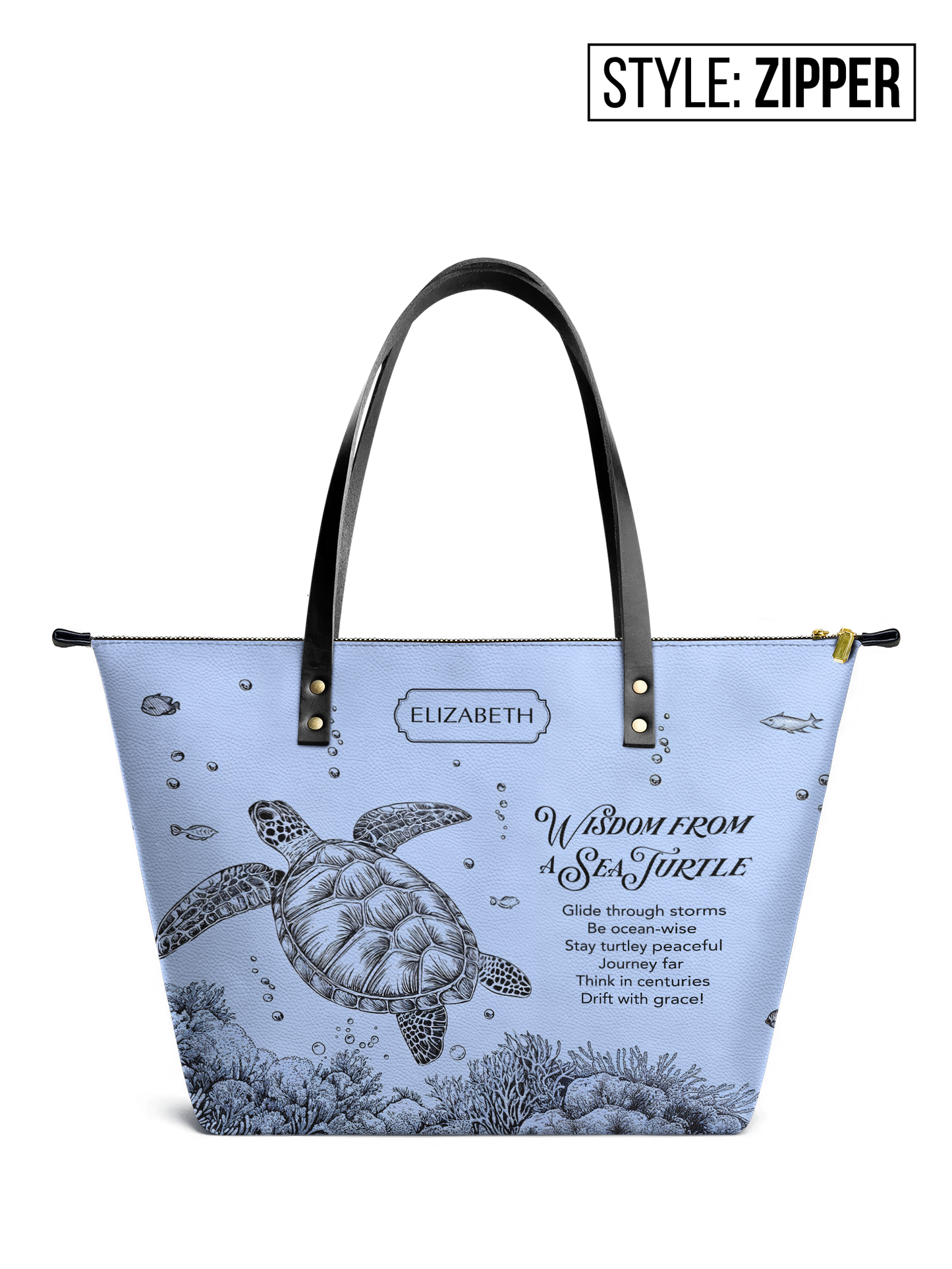 Wisdom From A Turtle ANRZ02018145EP Leather Tote Bag