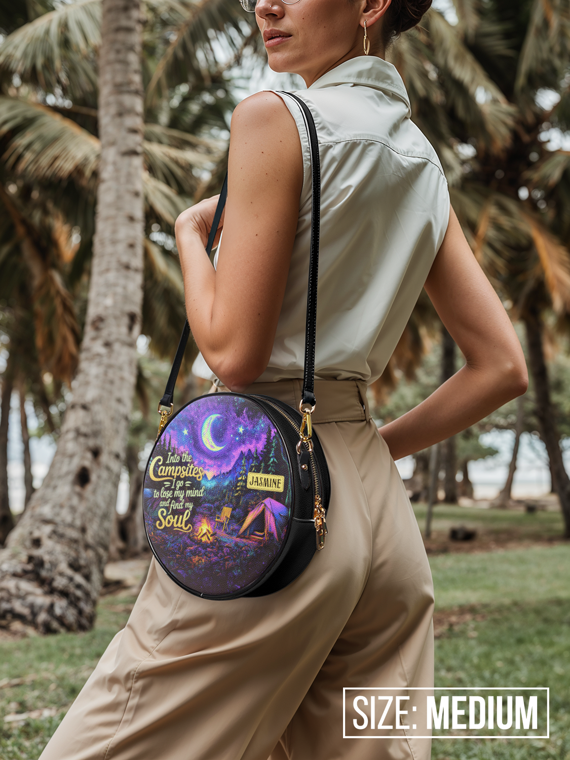 Into The Campsites I Go To Lose My Mind And Find My Soul Campfire Jungle HHRZ02014371ZO Circle Crossbody Bag