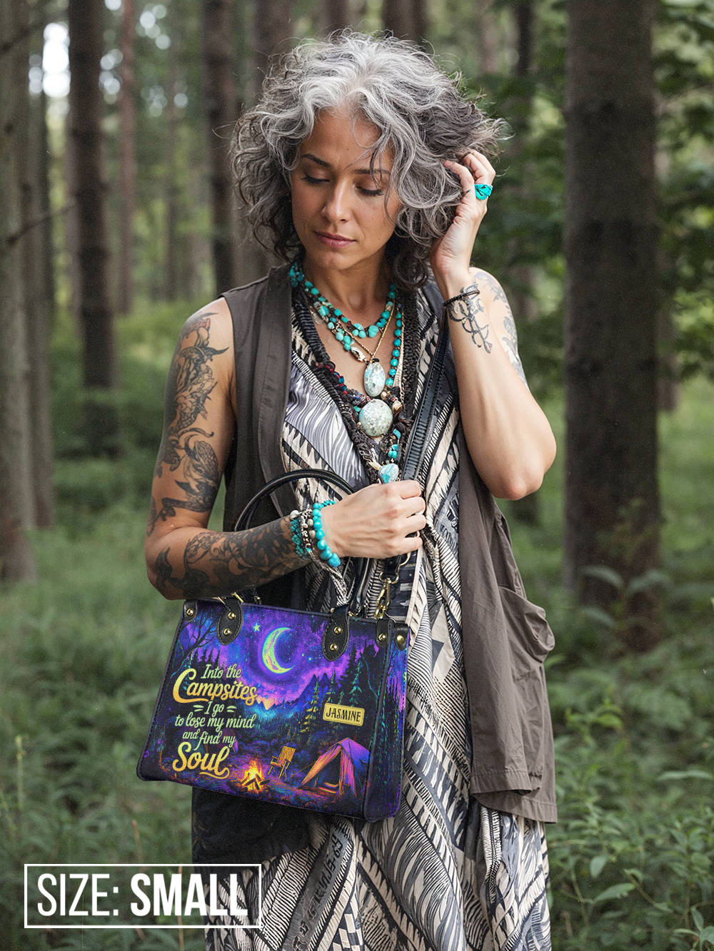 Into The Campsites I Go To Lose My Mind And Find My Soul Campfire Jungle HHRZ27129026LM Leather Bag