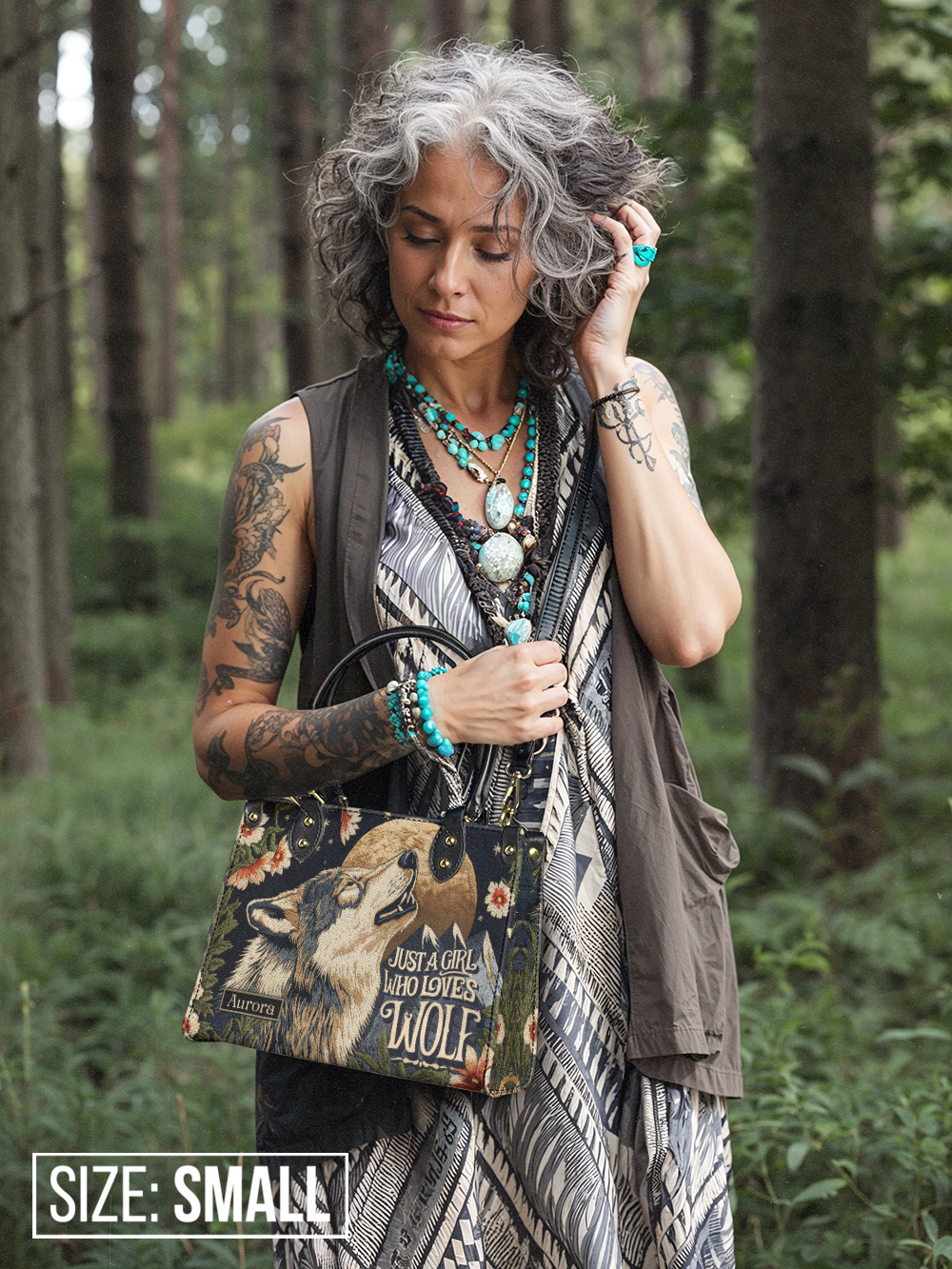 Just A Girl Who Loves Wolf Jungle HTRZ27124802KF Leather Bag