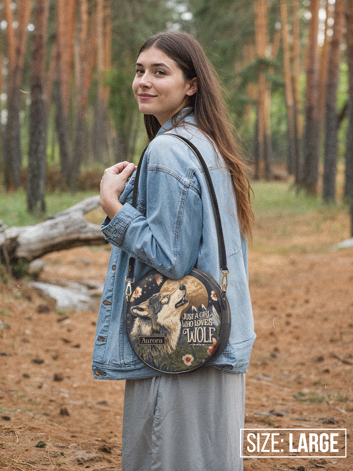 Just A Girl Who Loves Wolf Jungle HHRZ07013391BT Circle Crossbody Bag