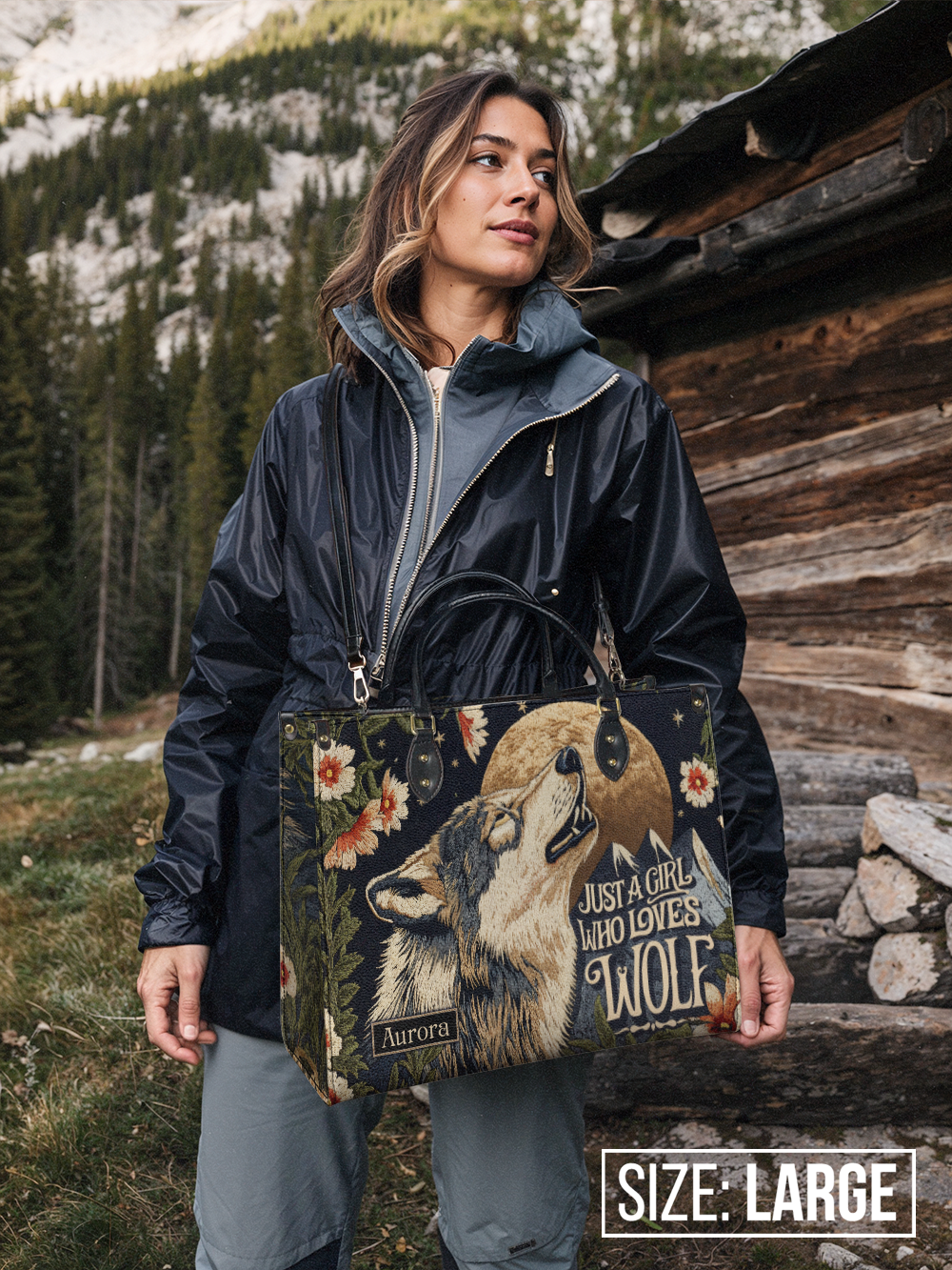 Just A Girl Who Loves Wolf Jungle HTRZ27124802KF Leather Bag