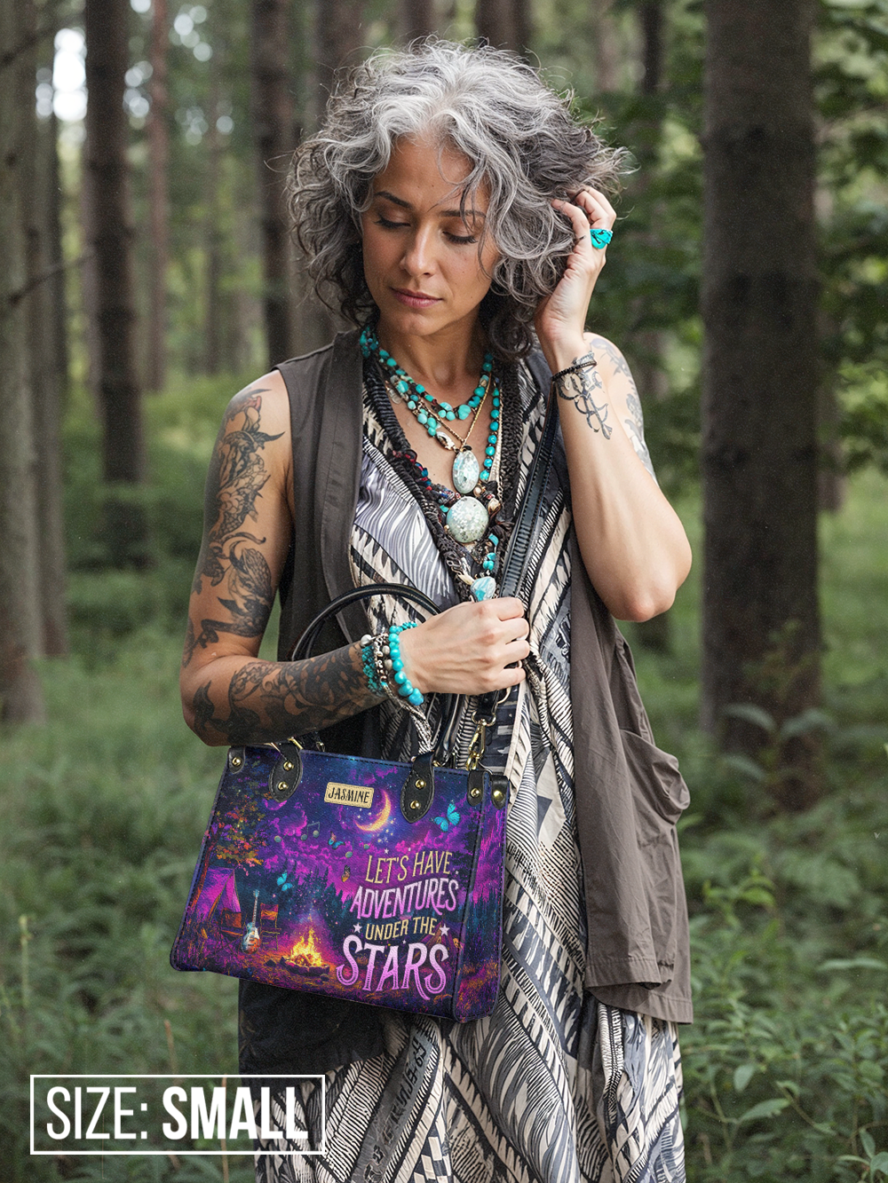 Lets Have Adventures Under The Stars Campfire Jungle HHRZ27121875JE Leather Bag