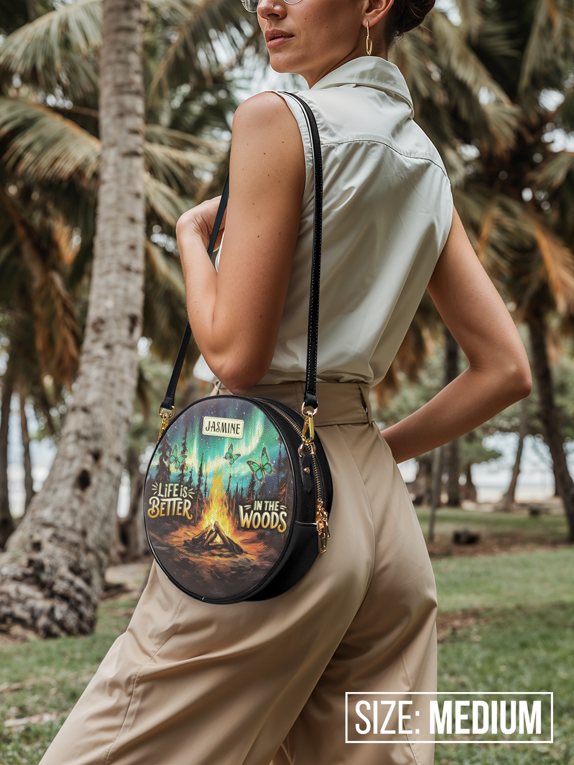 Life Is Better In The Woods Campfire Jungle HHRZ02018666DM Circle Crossbody Bag