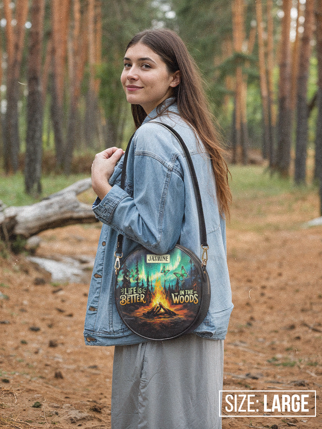 Life Is Better In The Woods Campfire Jungle HHRZ02018666DM Circle Crossbody Bag