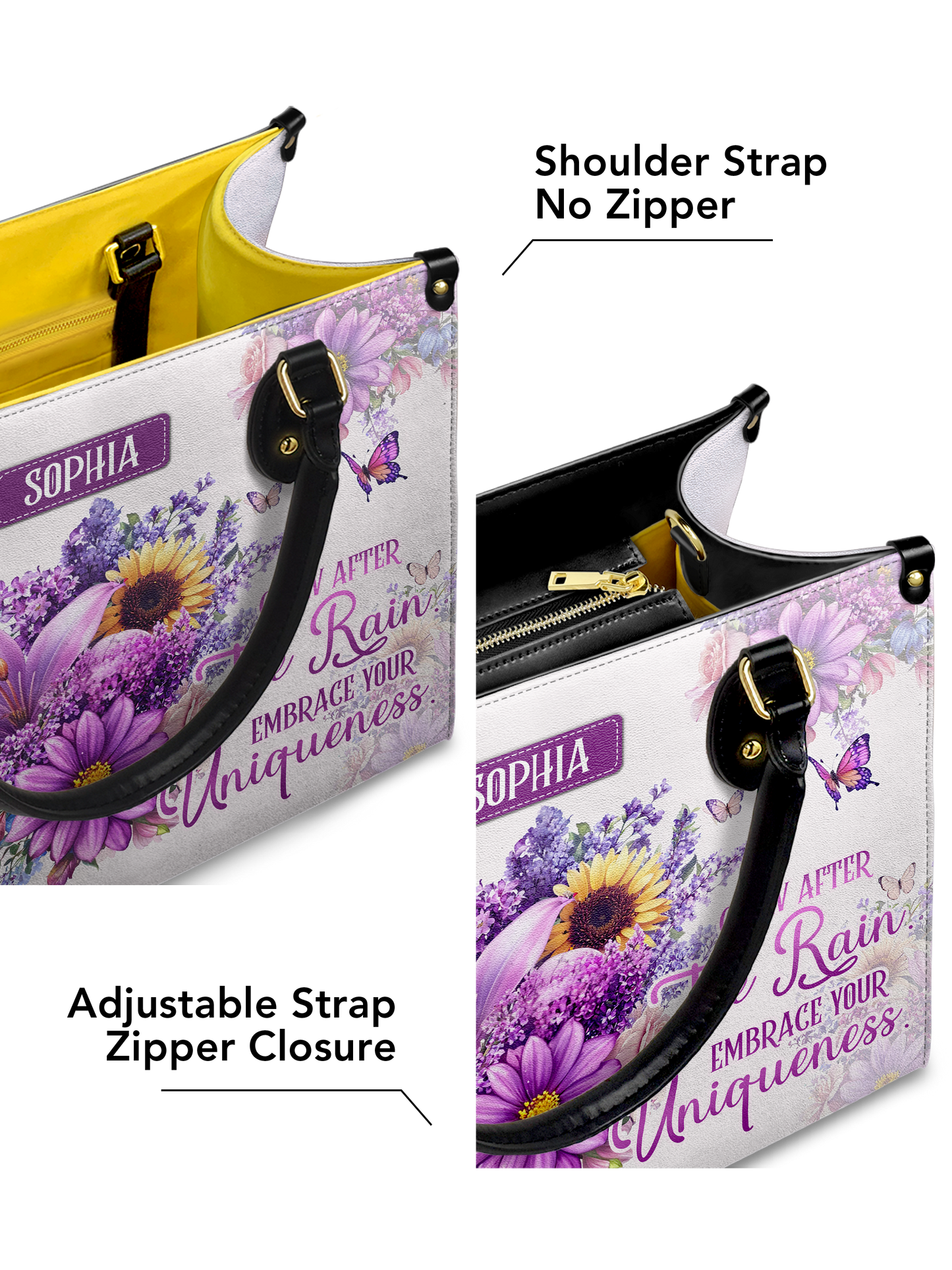 Live Like A Wildflower Search For Sunshine Grow After The Rain Embrace You Uniqueness Butterfly HHRZ27121688QB Leather Bag